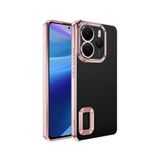 Coverzone Xiaomi Redmi Note 14 ile uyumlu 4G Kılıf Kamera Korumalı Logo Gösteren Parlak renk kenar çizgileri ile şık bir tasarım Colored Z-Omega Kapak Rosegold