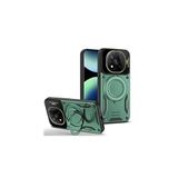 Coverzone Xiaomi Redmi Note 14 Pro 5G ile uyumlu Kılıf Joy Joy Stand Olabilen Lens Korumalı 360° Derece Dönen Halak Yüzük Aparatlı Kapak Koyu Yeşil