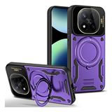 Coverzone Xiaomi Redmi Note 14 Pro 5G ile uyumlu Kılıf Joy Joy Stand Olabilen Lens Korumalı 360° Derece Dönen Halak Yüzük Aparatlı Kapak Mor