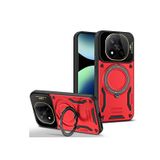 Coverzone Xiaomi Redmi Note 14 Pro Plus ile uyumlu Kılıf Joy Joy Stand Olabilen Lens Korumalı 360° Derece Dönen Halak Yüzük Aparatlı Kapak Kırmızı