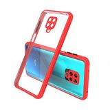 Coverzone Xiaomi Redmi Note 9S İle Uyumlu Kılıf Lastik Desen Kenar Kamera Korumalı Arkası Şeffaf Halx Kırmızı