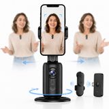 Coverzone Yapay Zeka Yüz Takipli Telefon Tutucu, Akıllı Hedefleme, 360° Dönen Otomatik Takip Standı, Jest Kontrollü Çekim Aparatı, Kablosuz Yaka Mikrofonu ve Alıcılı, iOS & Android, 1500 mAh, Siyah