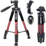 coverzone Zomei Q111 Kamera Tripodu Cep Telefonu Tutuculu + Uzaktan Kumanda, Alüminyum Alaşım Hafif Kamera Ayaklı Tripod 3 Yönlü Döner Başlık Hızlı Değiştirme Plakası ve Çanta 47 – 140 cm Kırmızı Renk