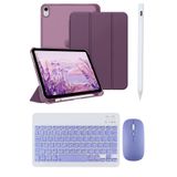 Covpor Apple iPad 11. Nesil A16 ve 10.nesil 10.9 Uyumlu Flip Kılıf Mor + Bluetoothlu Klavye Mouse + Kalem
