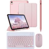 Covpor Apple iPad 11. Nesil A16 ve 10.nesil 10.9 Uyumlu Flip Kılıf Rose + Bluetoothlu Klavye Mouse + Kalem - Rose - Pudra