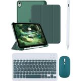 Covpor Apple iPad 11. Nesil A16 ve 10.nesil 10.9 Uyumlu Flip Kılıf Yeşil + Bluetoothlu Klavye Mouse + Kalem - Koyu Yeşil