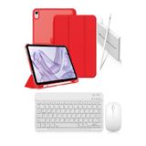 Covpor Apple İpad Pro 11 1/2/3/4. Nesil Uyumlu Flip Kılıf Kırmızı+Bluetoothlu Klavye Mouse+Kalem