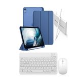 Covpor Apple İpad Pro 11 1/2/3/4. Nesil Uyumlu Flip Kılıf Lacivert+Bluetoothlu Klavye Mouse+Kalem