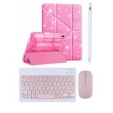 Covpor İpad Air 11inç M2/m3 2025-2024 Uyumlu Simli Kılıf Rose+Bluetoothlu Klavye Mouse+Kalem
