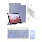 Covpor İpad Air 11inç M2/m3 Air 4/5.nesil 10.9 Uyumlu Flip Kılıf Lavanta+Bluetoothlu Klavye Mouse+Kalem