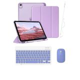 Covpor İpad Air 11inç M2/m3 Air 4/5.nesil 10.9 Uyumlu Flip Kılıf Lila + Bluetoothlu Klavye Mouse + Kalem