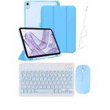 Covpor İpad Air 11inç M2/m3 Air 4/5.nesil 10.9 Uyumlu Flip Kılıf Mavi + Bluetoothlu Klavye Mouse + Kalem