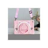 Covpor iPad Air 1/2 ve iPad 5/6 Nesil 9.7 inç Uyumlu Standlı Askılı Karakterli Kedi Çocuk Kılıfı - Pembe