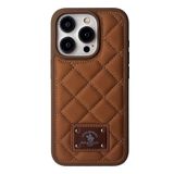 Covpor Kılıf Ogden Baklava Desenli Dikişli Pu Deri Kapak Kahverengi Iphone 15 Pro Max ile uyumlu
