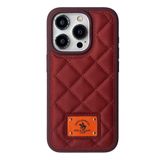 Covpor Kılıf Ogden Baklava Desenli Dikişli Pu Deri Kapak Kırmızı Iphone 15 Pro ile uyumlu