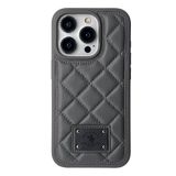 Covpor Kılıf Ogden Baklava Desenli Dikişli Pu Deri Kapak Titan Gri Iphone 15 Pro ile uyumlu