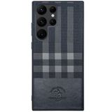 Covpor Kılıf Plaid Kumaş Pu Deri Ekose Dizayn Kapak Siyah Samsung Galaxy S23 Ultra ile uyumlu