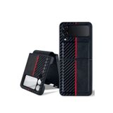 Covpor Kılıf Pu Deri Karbon Dizayn Hazel Kapak Siyah Samsung Galaxy Z Flip 4 ile uyumlu