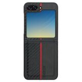 Covpor Kılıf Pu Deri Karbon Dizayn Hazel Kapak Siyah Samsung Galaxy Z Flip 5 ile uyumlu
