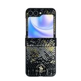 Covpor Kılıf Pu Deri Snake Dizayn Mekanik Tuşlu Magsafeli Sagar Kapak Siyah Samsung Galaxy Z Flip 6 ile uyumlu