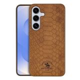Covpor Kılıf Pu Deri Timsah Tasarım Business Knight Kapak Kahverengi Samsung Galaxy S25 ile uyumlu