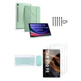 Covpor Samsung Galaxy Tab S10 FE Origami Kılıf+Klavye Mouse+S Pen Yedek Uç+Ekran Koruyucu A.Yeşil