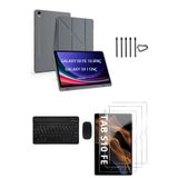 Covpor Samsung Galaxy Tab S10 FE Origami Kılıf+Klavye Mouse+S Pen Yedek Uç+Ekran Koruyucu K.Gri