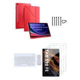 Covpor Samsung Galaxy Tab S10 FE Origami Kılıf+Klavye Mouse+S Pen Yedek Uç+Ekran Koruyucu Kırmızı