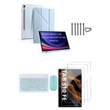 Covpor Samsung Galaxy Tab S10 FE Origami Kılıf+Klavye Mouse+S Pen Yedek Uç+Ekran Koruyucu Mavi