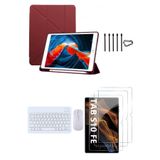 Covpor Samsung Galaxy Tab S10 FE Origami Kılıf+Klavye Mouse+S Pen Yedek Uç+Ekran Koruyucu Mürdüm