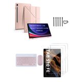 Covpor Samsung Galaxy Tab S10 FE Origami Kılıf+Klavye Mouse+S Pen Yedek Uç+Ekran Koruyucu Rose