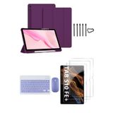 Covpor Samsung Galaxy Tab S10 FE+ Plus Flip Kılıf MOR+Klavye Mouse+S Pen Yedek Uç+Ekran Koruyucu
