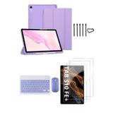 Covpor Samsung Galaxy Tab S10 FE+ Plus Flip Kılıf+Klavye Mouse+S Pen Yedek Uç+Ekran Koruyucu Lila