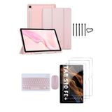 Covpor Samsung Galaxy Tab S10 FE+ Plus Flip Kılıf+Klavye Mouse+S Pen Yedek Uç+Ekran Koruyucu Rose
