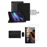 Covpor Samsung Galaxy Tab S10 FE+ Plus Flip Kılıf+Klavye Mouse+S Pen Yedek Uç+Ekran Koruyucu Siyah