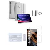 Covpor Samsung Galaxy Tab S10 FE+ Plus Origami Kılıf+Klavye Mouse+S Pen Yedek Uç+Ekran Koruyucu Gri