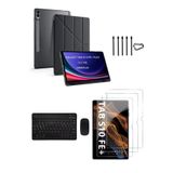 Covpor Samsung Galaxy Tab S10 FE+ Plus Origami Kılıf+Klavye Mouse+S Pen Yedek Uç+Ekran Koruyucu Siyah