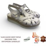 Cozi Company Kadın Hakiki Deri Tam Ortopedik Topuk Dikenine Özel Tasarım Önü Kapalı Sandalet - Silver