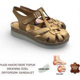 Cozi Company Kadın Hakiki Deri Tam Ortopedik Topuk Dikenine Özel Tasarım Önü Kapalı Sandalet - Taba