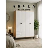 Cozibo Arven 4 Kapılı 2 Çekmeceli Dolap, Gardrop - nemli bir bezle siliniz - Beyaz