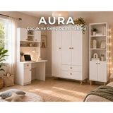 Cozibo Aura Genç Odası - 3'lü Genç Odası Takımı - 3 Kapılı Dolap - Çalışma Masası - Kitaplık - Beyaz