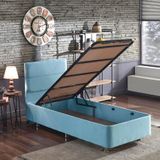 Cozy Baza Ve Başlık - 100x200 Cm Tek Kişilik Sandıklı Bebek Mavisi Kumaş Baza Ve Başlığı Silinebilir