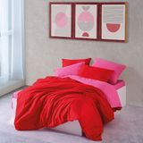 Cozy Home Popping Colors Sage Kırmızı-Fuşya Çift Kişilik Lastikli Çarşaflı 200x220 cm Nevresim Takımı