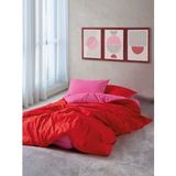 Cozy Home Popping Colors Tek Kişilik Lastikli Çarşaflı Nevresim Takımı Sage Kırmızı-Fuşya