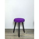Cozy Peluş Puf Dekoratif Ahşap 3 Siyah Ayaklı Tabure Şık Konforlu Yumuşacık Modern ve Rahat Oturak - 30x43cm