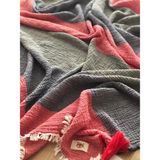 Cozy Skin Throw %100 Pamuk, 4 Kat Müslin, Iplik Boya,yıkamalı, 130X170 Diz Battaniyesi & Koltuk Şalı - 130 x 170 cm