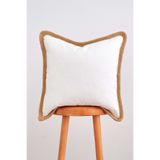 Cozy & Soft Hasır Kenarlı Beyaz Pamuk Keten Kırlent Kılıfı 50x50 Cm