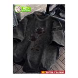 COZYWEAR Füme Eskitme Yıkamalı Tişört - Denim Dokulu Retro Tasarım Salaş Üst
