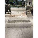 Cozze Mobilya Modern Bubble Buklet Dokulu Çift Kişilik Bazalı Karyola ve Başlık Seti - 160X200 cm - Krem - 120 x 200 cm