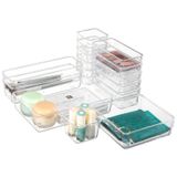 Cq acrylic Şeffaf 16 Parça Plastik Çekmece Düzenleyici Seti, 5 Boyutlu Çok Yönlü Banyo ve Makyaj Çekmecesi Düzenleyici Tepsileri, Makyaj, Mücevher, Mutfak Gereçleri ve Ofis için Saklama Kutuları